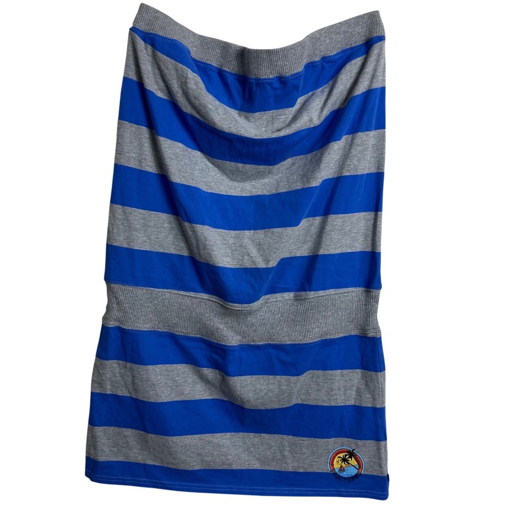 Paul Frank Striped Tube Dress Royal Blue Heather Grey Cotton XL y2k 2000s surf